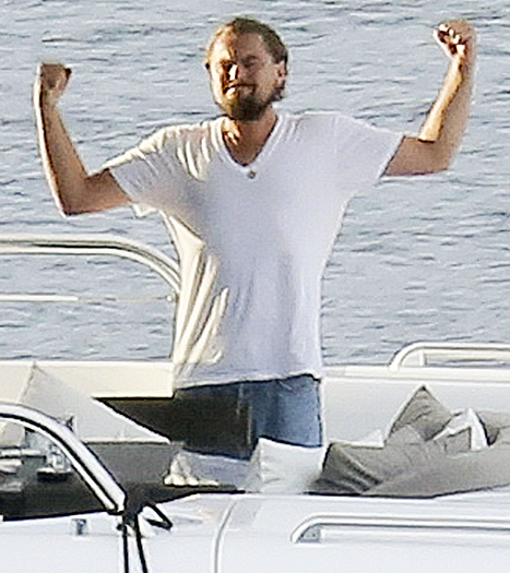 leo's muscles on yacht